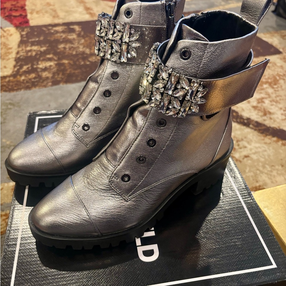 Karl Lagerfeld Silver Embellished Boots